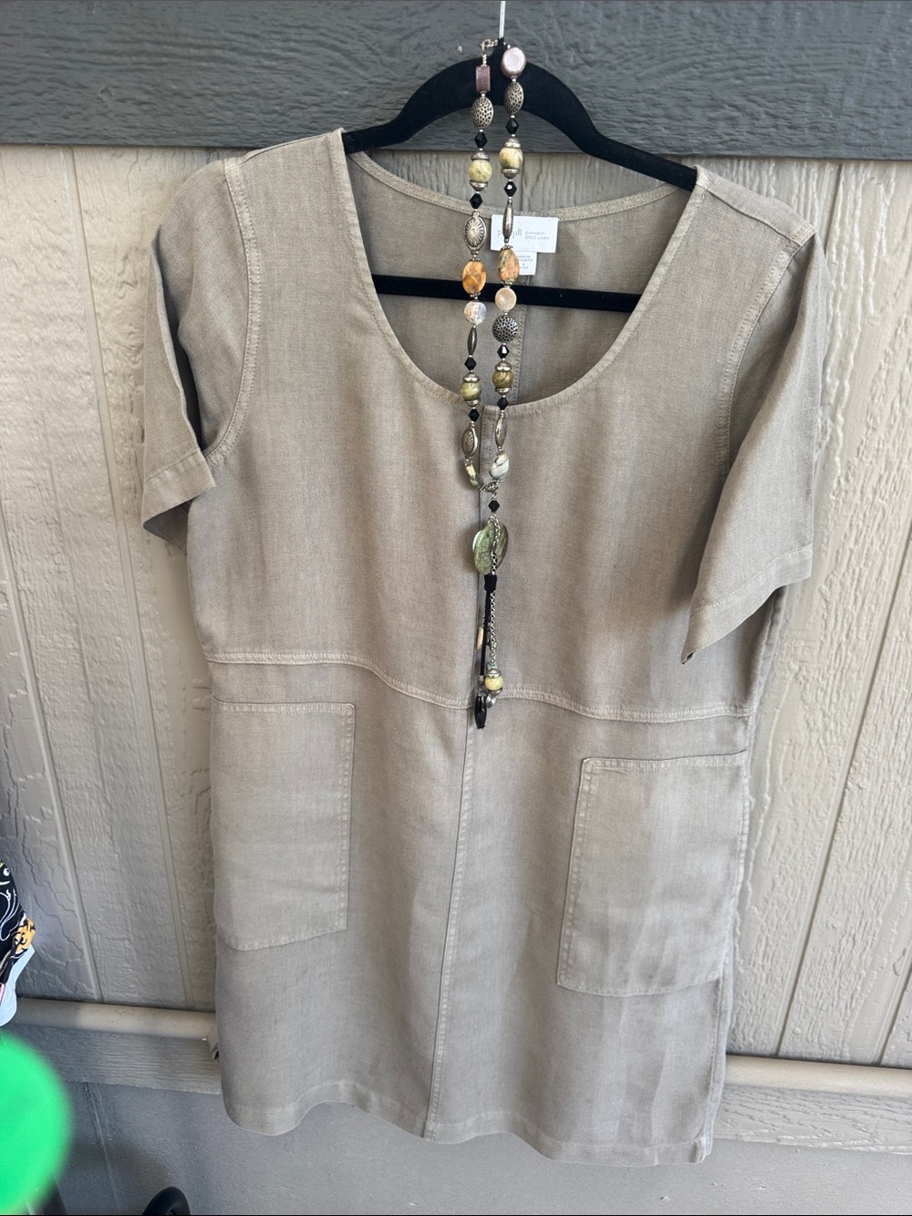J. Jill Taupe Linen-Blend Short Sleeve Shift Dress
